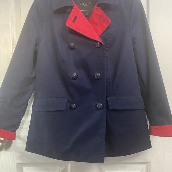 Talbots Women Navy Double Breasted Coat with Red Jacket Blazer Size PS Button Up - Picture 3 of 10